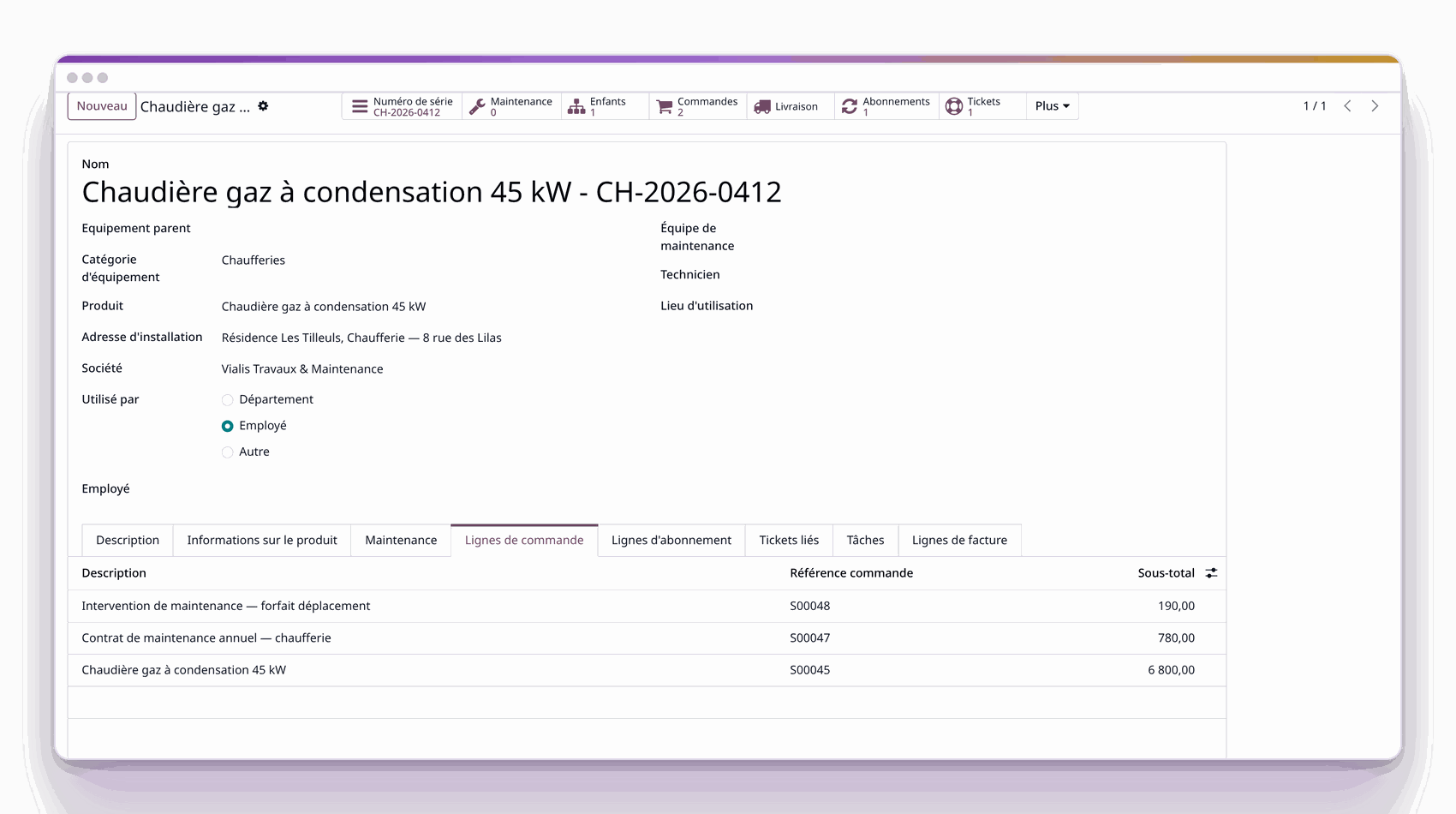 Créez l'équipement en livrant, retrouvez-le chez le client