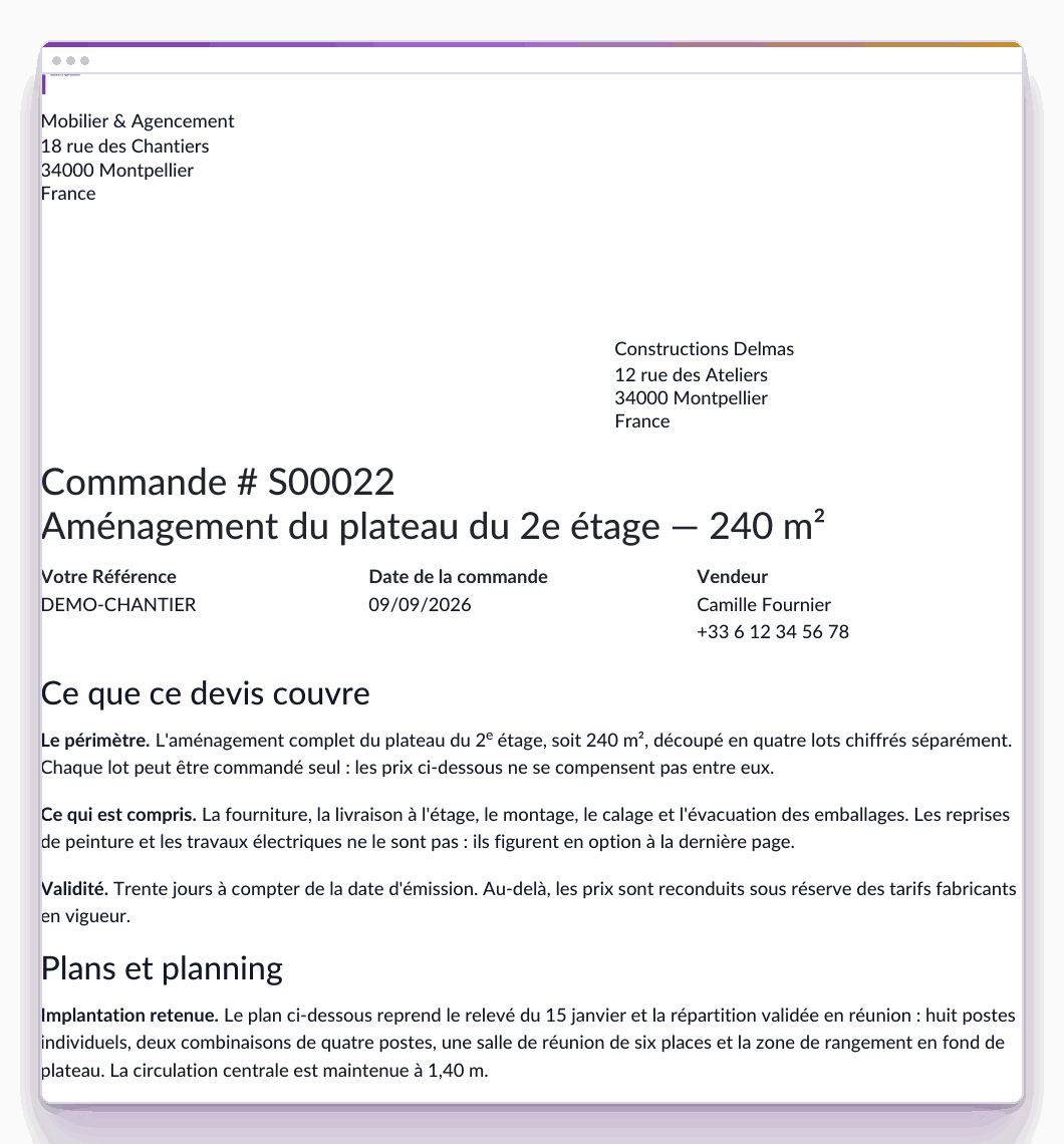 Le même devis de chantier en PDF