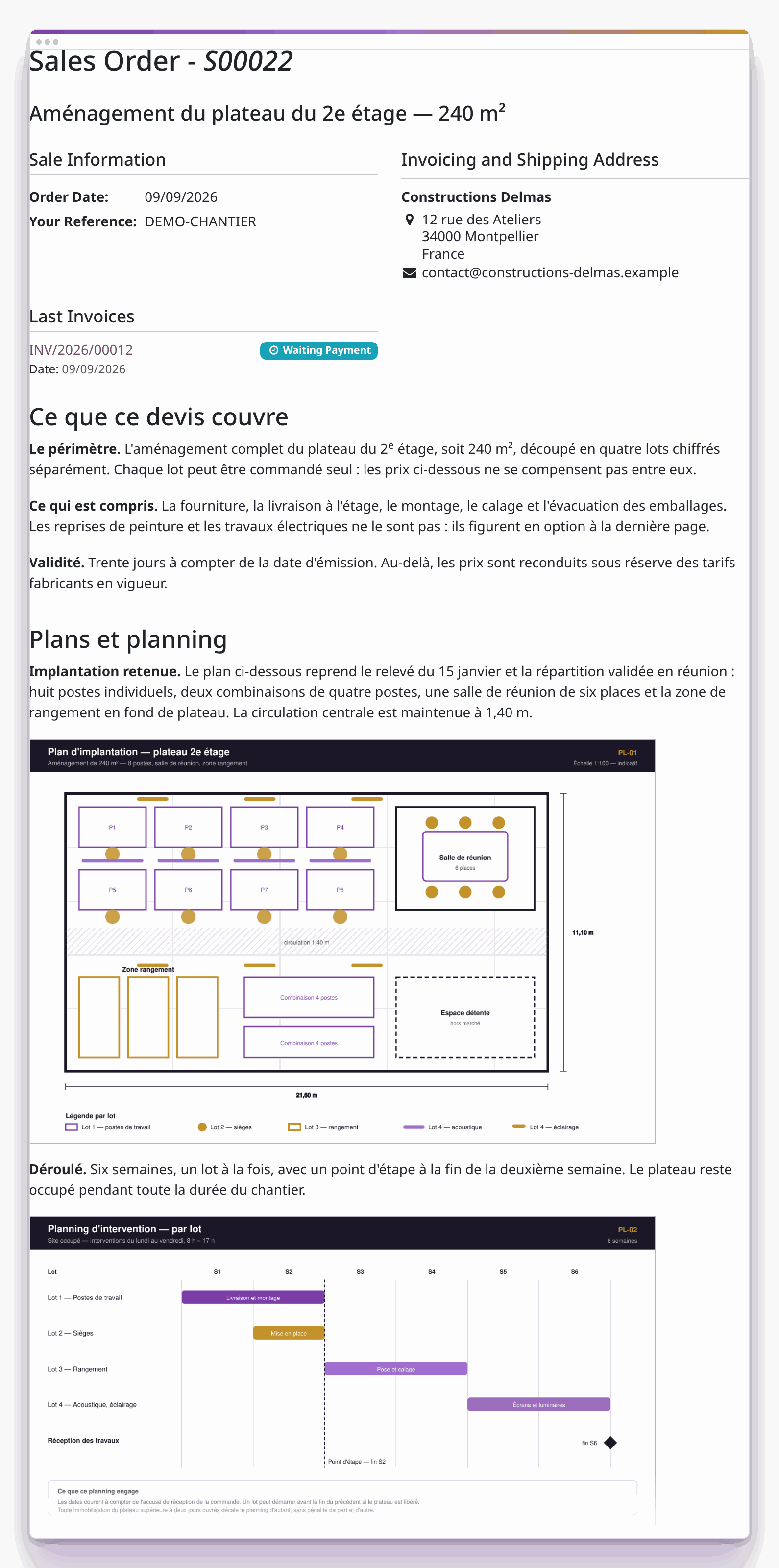 Devis de chantier dans l'aperçu en ligne