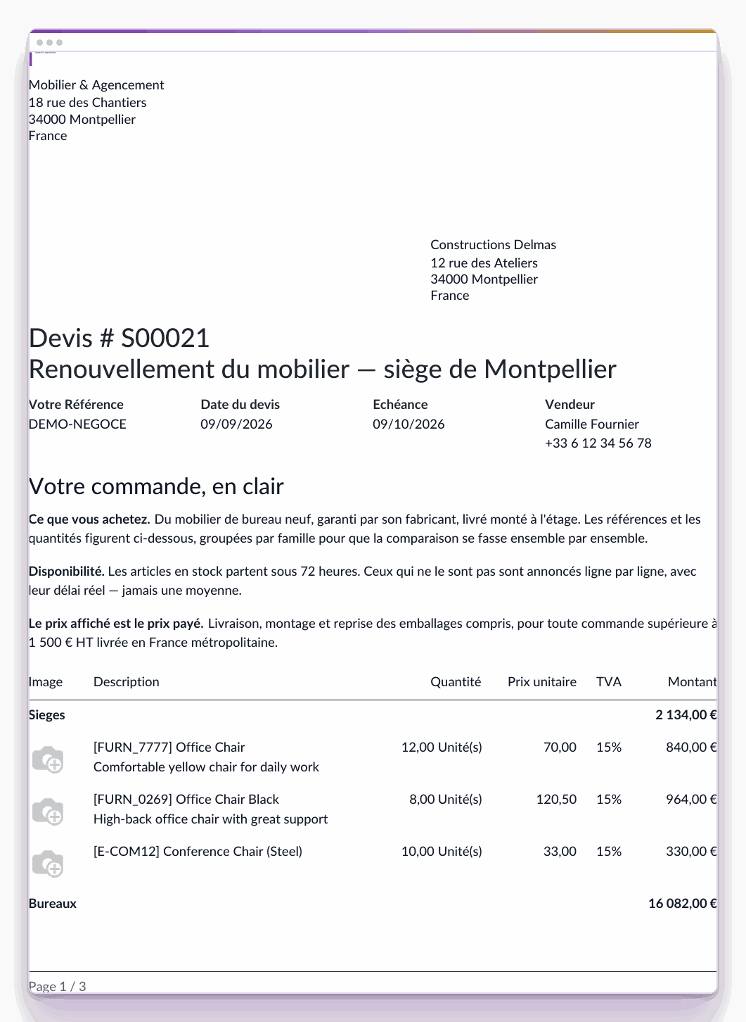 Le même devis de négoce en PDF